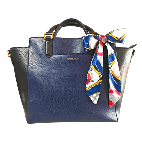 🩷SOLD💚 Vera Bradley Leather "Morgan" Black & Blue Trapeze 2-Way Bag | Rare - Picture 3 of 12